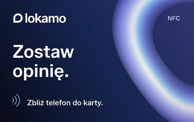 Karta NFC Lokamo w projekcie Orbita z napisem „Zostaw opinię.”