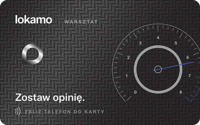 Karta NFC dla warsztatu, wariant Carbon: karta z włókna węglowego z obrotomierzem, napis „Zostaw opinię.”